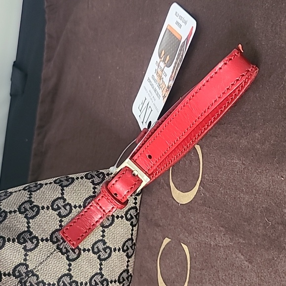 GUCCI VINTAGE ULTRA RARE 1990’S GG CANVAS THREE WAY CONVERTIBLE BAG NAVY/RED/TAN - Picture 14 of 17